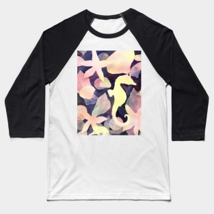 Seahorse Negative Watercolor Painting Baseball T-Shirt